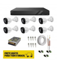 Kit 6 Câmeras + DVR Motorola + App Grátis para celular, Câmeras FullHD 1080P 20m Infravermelho de Visão Noturna + Fonte, Cabos e conectores.